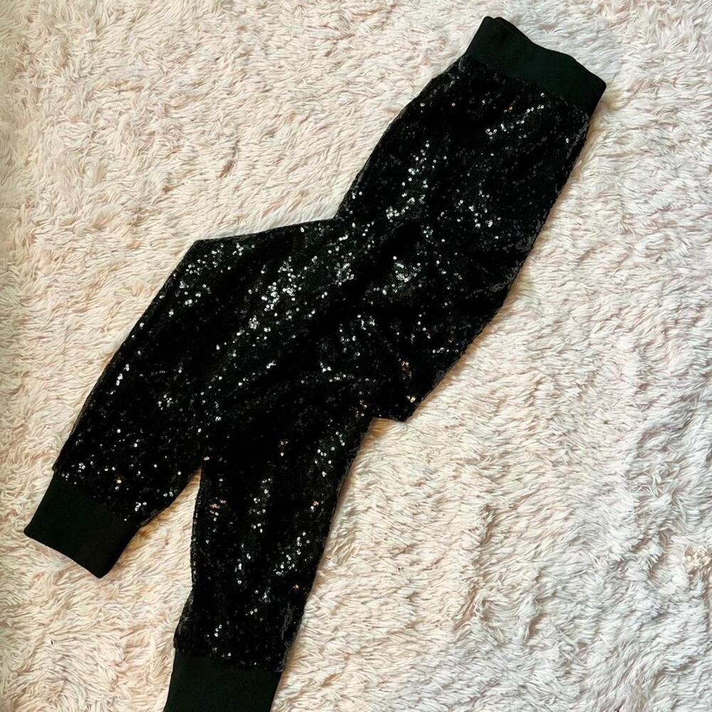 Blue Rain Black Sequin Glam Dancewear Festival Rave Disco Fairy Grunge Joggers